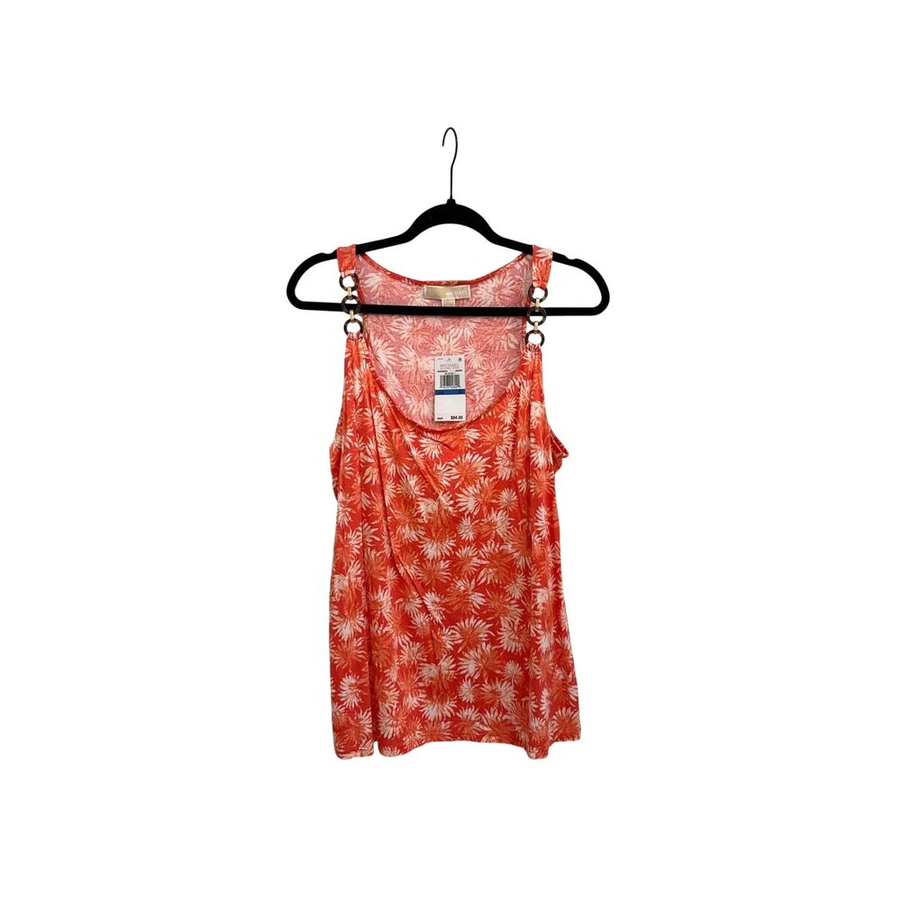 NWT Michael Kors Tropical Summer 3 Ring Pink White Flowy Tank Top Size XL